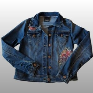 Nanette Lepore Floral Embroidered Denim Jacket Blue Size S